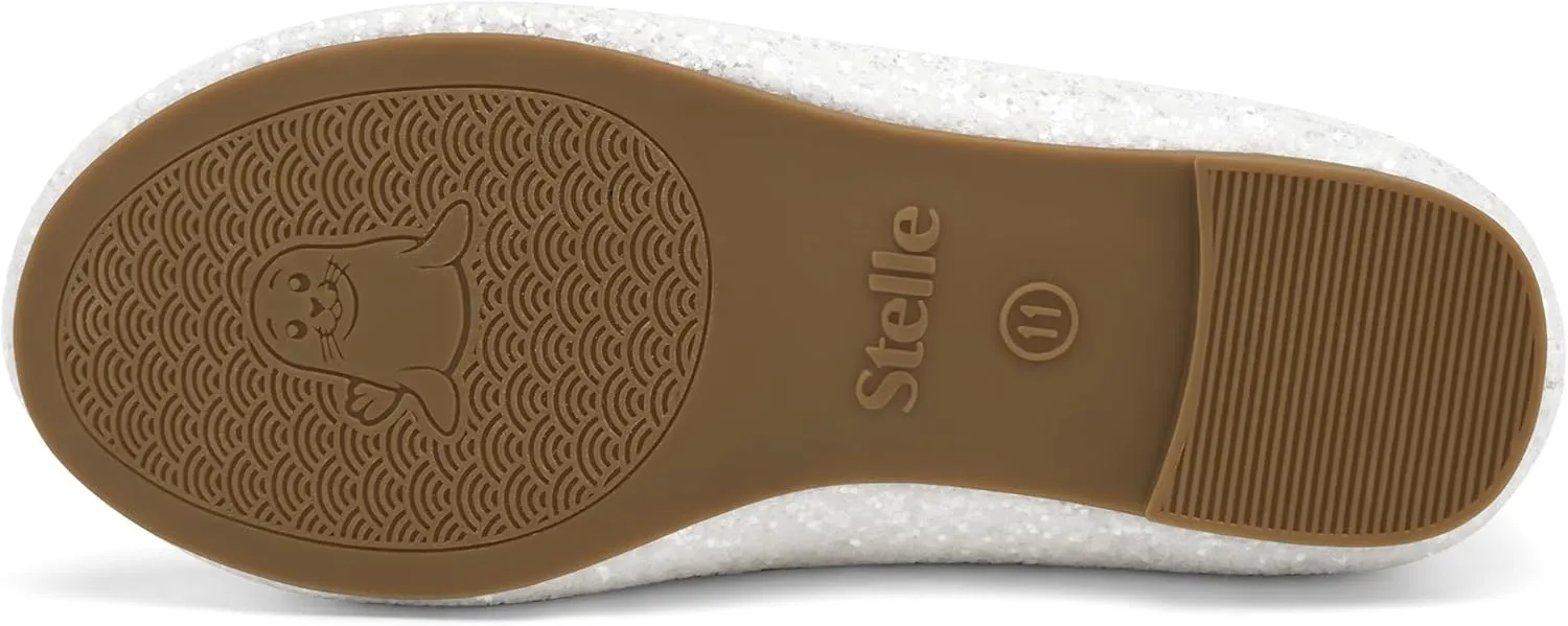 Stelle Girls Glitter Dress Shoes Flower Wedding Mary Jane Ballet Flats with Strap Toddler/Little/Big Kids