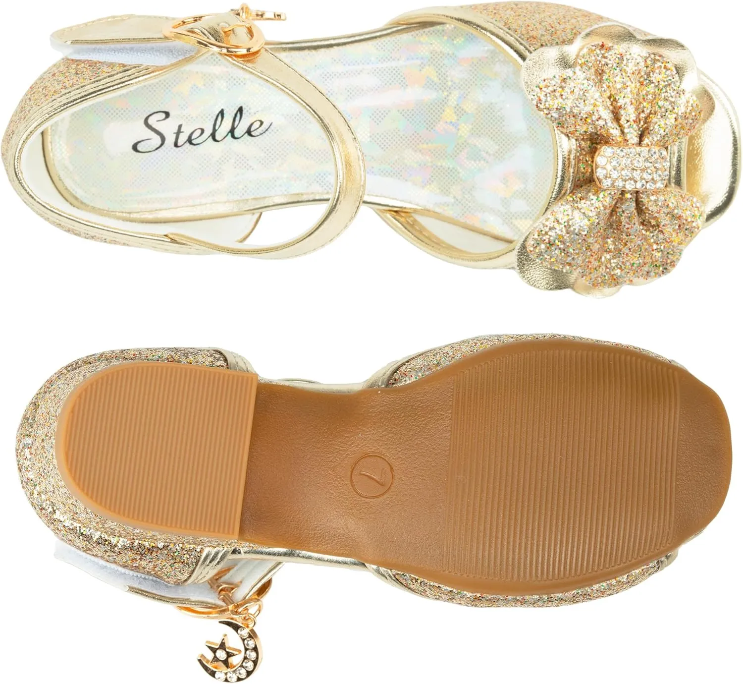 Stelle Girls High Heels Sequins Dress Sandals Princess Dress Shoes Flower Wedding Party Shoes（Toddler/Little/Big Kid）
