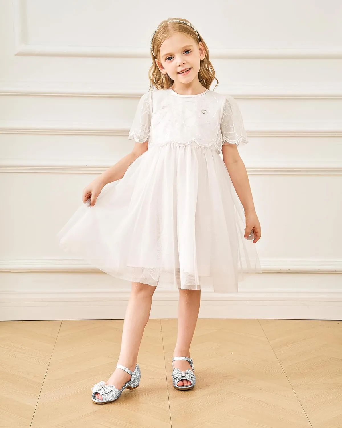 Stelle Girls High Heels Sequins Dress Sandals Princess Dress Shoes Flower Wedding Party Shoes（Toddler/Little/Big Kid）