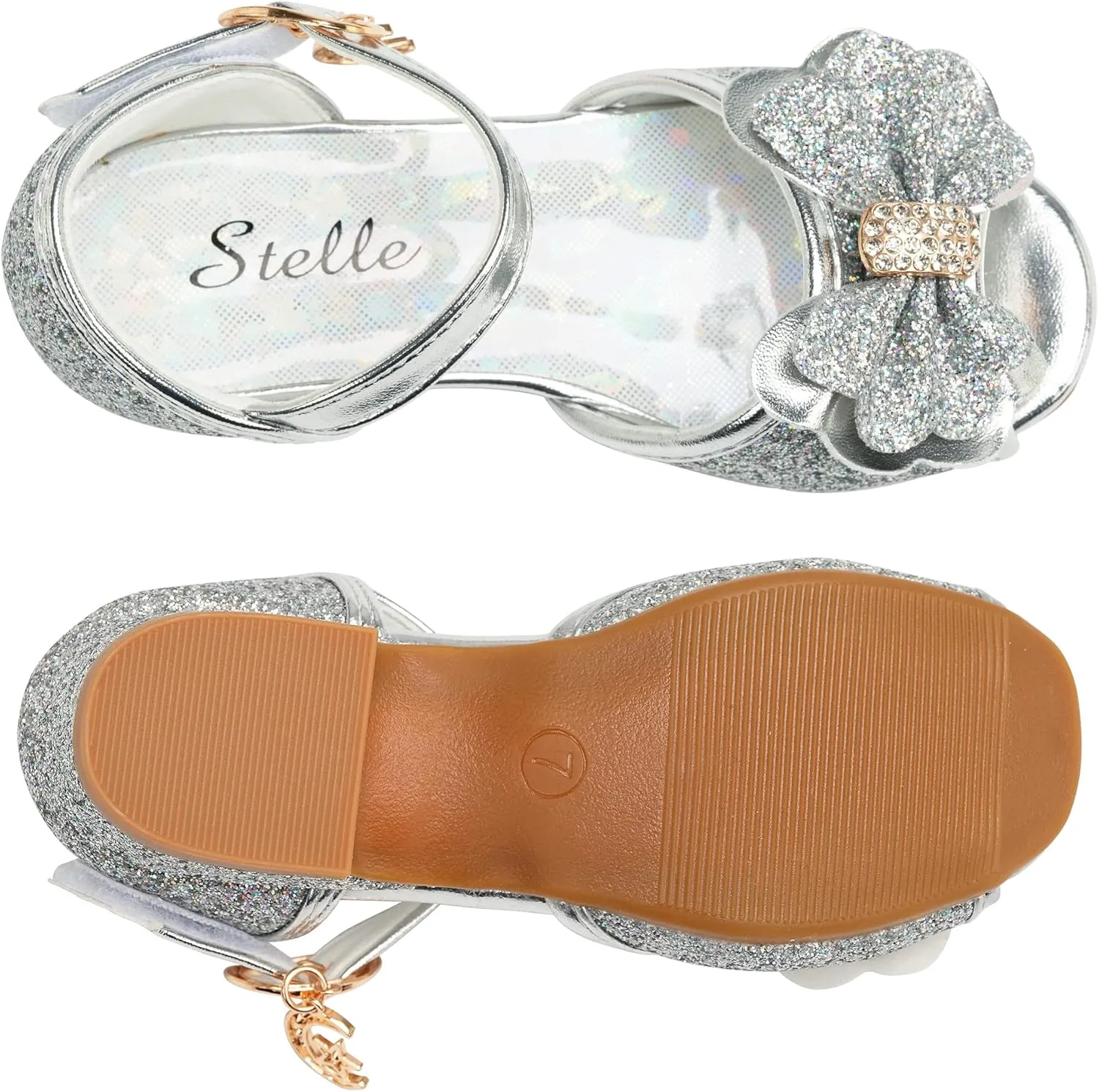 Stelle Girls High Heels Sequins Dress Sandals Princess Dress Shoes Flower Wedding Party Shoes（Toddler/Little/Big Kid）