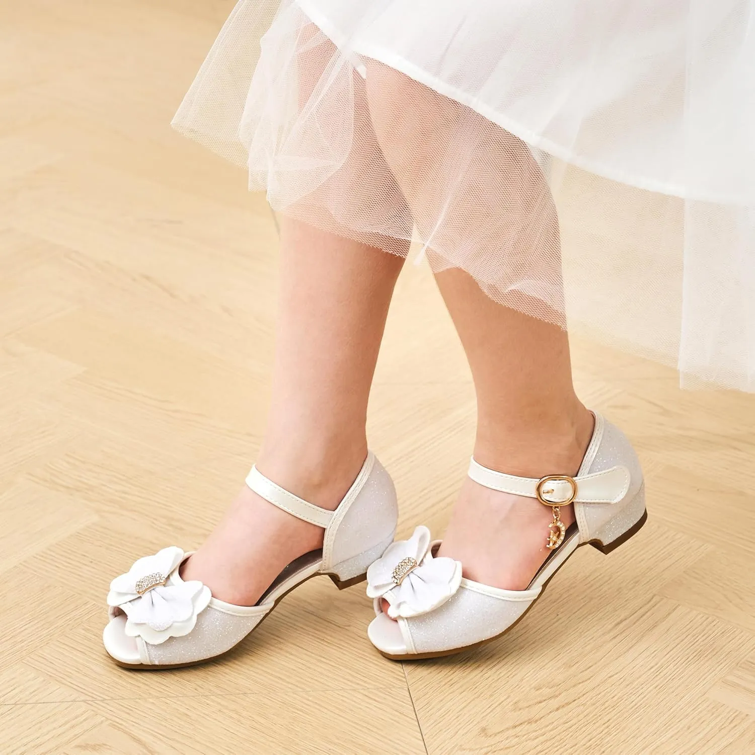 Stelle Girls High Heels Sequins Dress Sandals Princess Dress Shoes Flower Wedding Party Shoes（Toddler/Little/Big Kid）