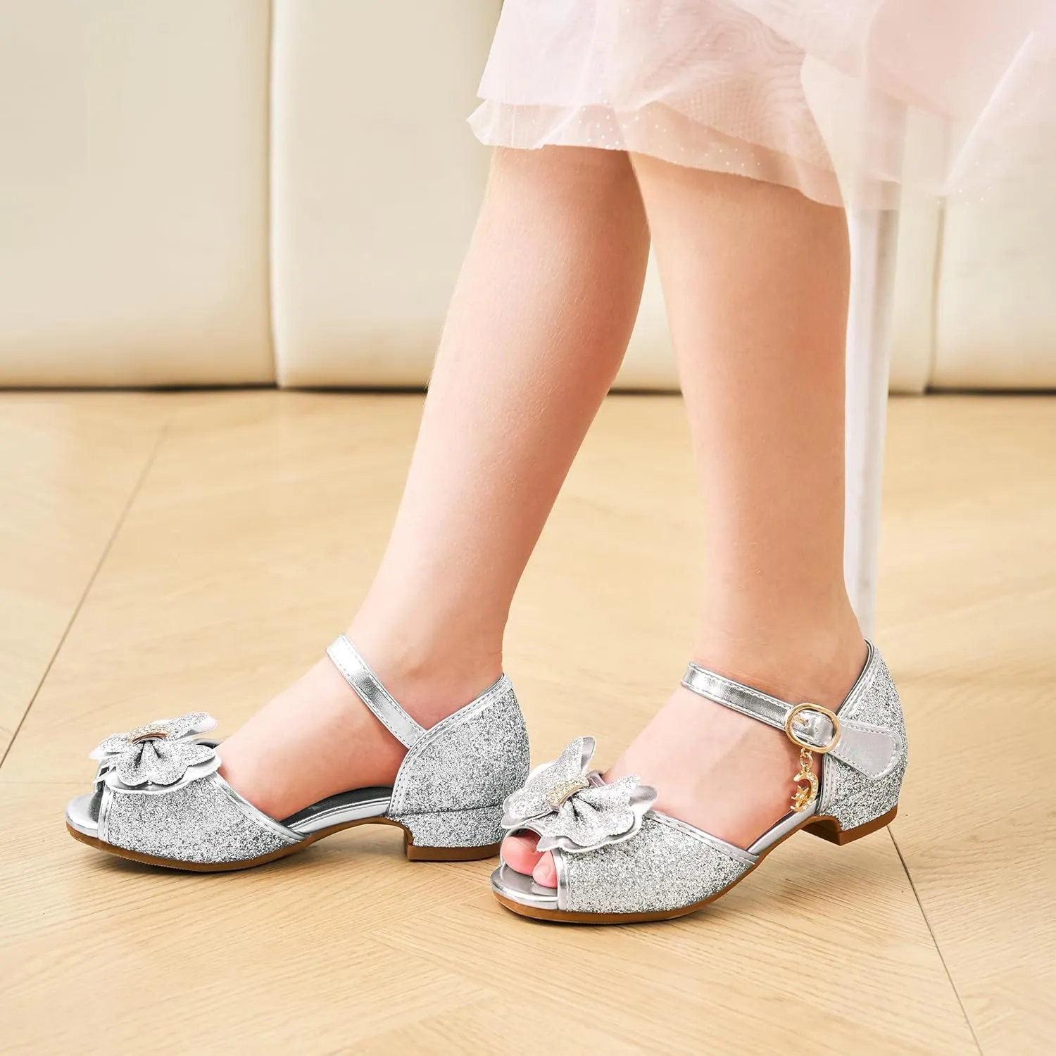 Stelle Girls High Heels Sequins Dress Sandals Princess Dress Shoes Flower Wedding Party Shoes（Toddler/Little/Big Kid）