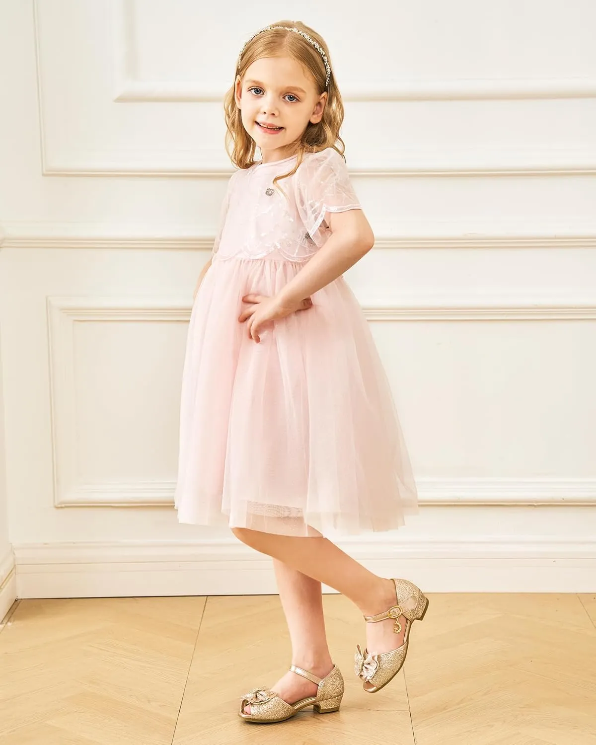 Stelle Girls High Heels Sequins Dress Sandals Princess Dress Shoes Flower Wedding Party Shoes（Toddler/Little/Big Kid）
