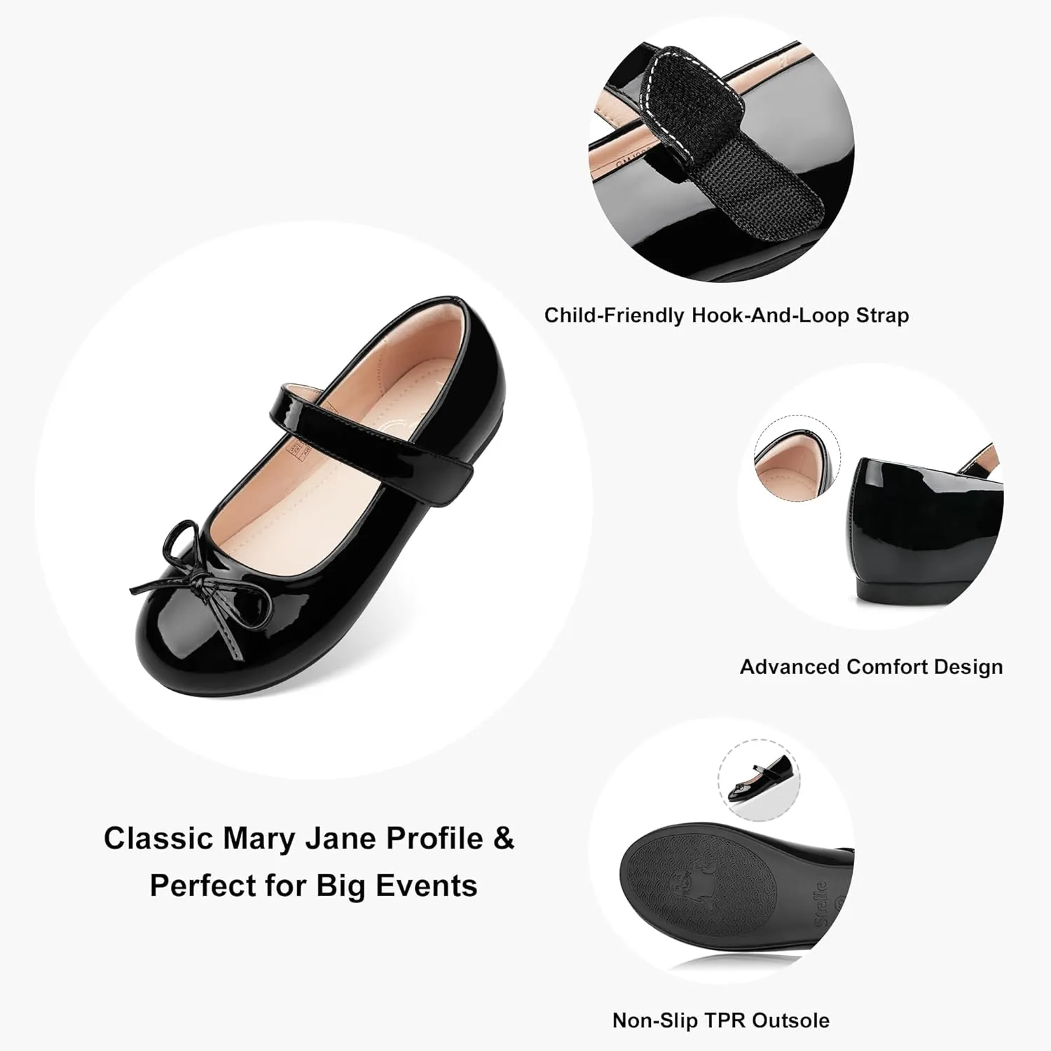 Stelle Girls Mary Jane School Flats Flower Wedding Uniform Party Shoes（Toddler/Little Kids/Big Kids）