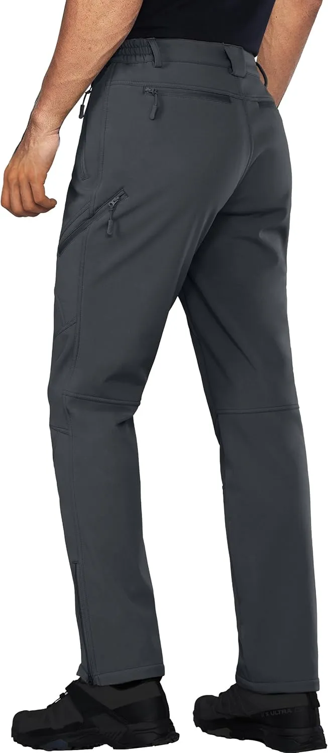 Stlight Mens Snow Ski Water Repellent Softshell Pants for Winter Hiking Fleece Lined Bottom Leg Zipper with 6 Zip Pockets