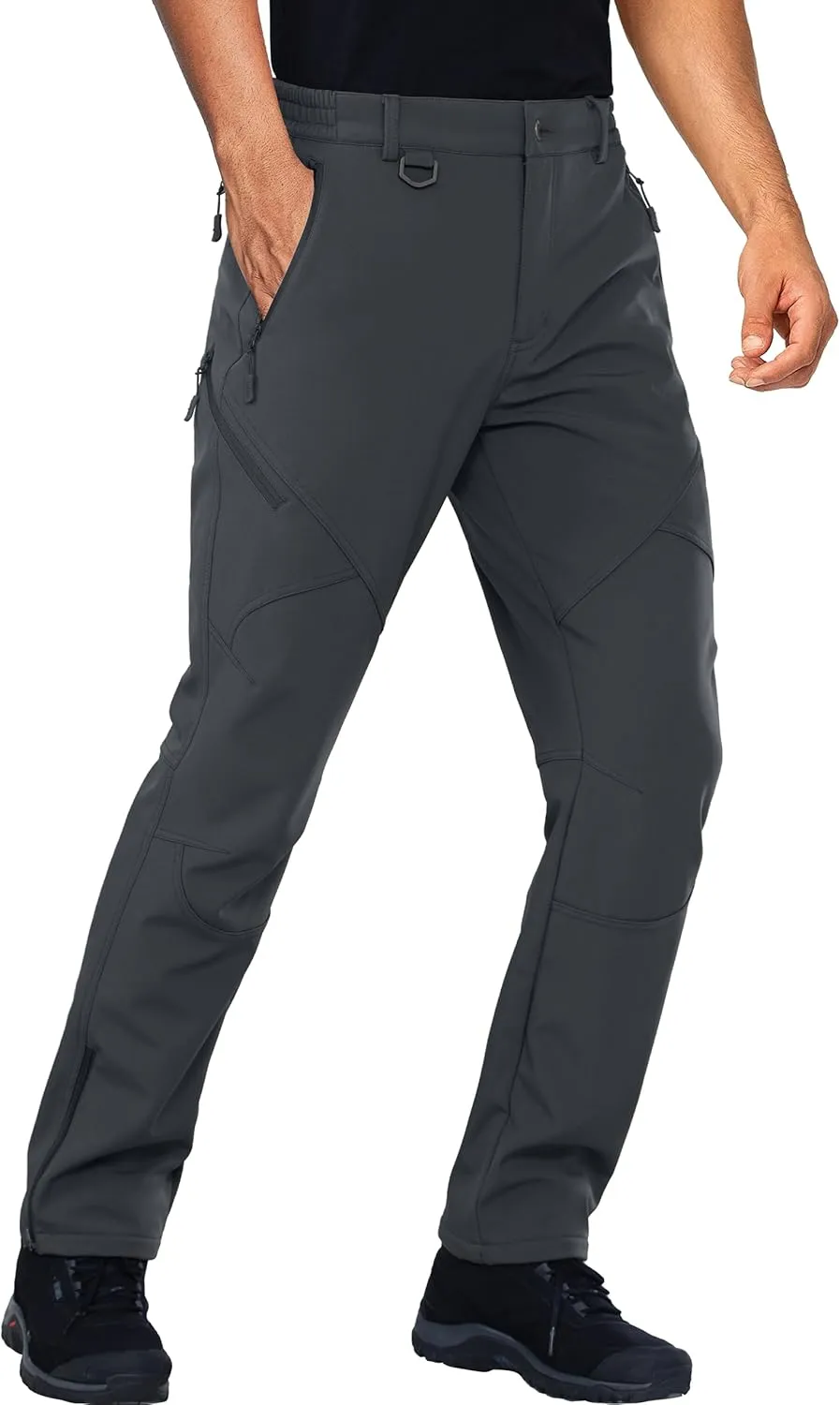 Stlight Mens Snow Ski Water Repellent Softshell Pants for Winter Hiking Fleece Lined Bottom Leg Zipper with 6 Zip Pockets
