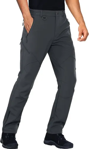 Stlight Mens Snow Ski Water Repellent Softshell Pants for Winter Hiking Fleece Lined Bottom Leg Zipper with 6 Zip Pockets