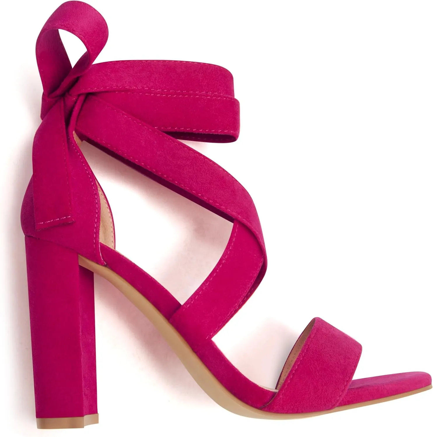 Strappy Heels for Women Chunky Heels High Heeled Sandals with Lace Up Fahsion Casual Nude Block Heel Sandals