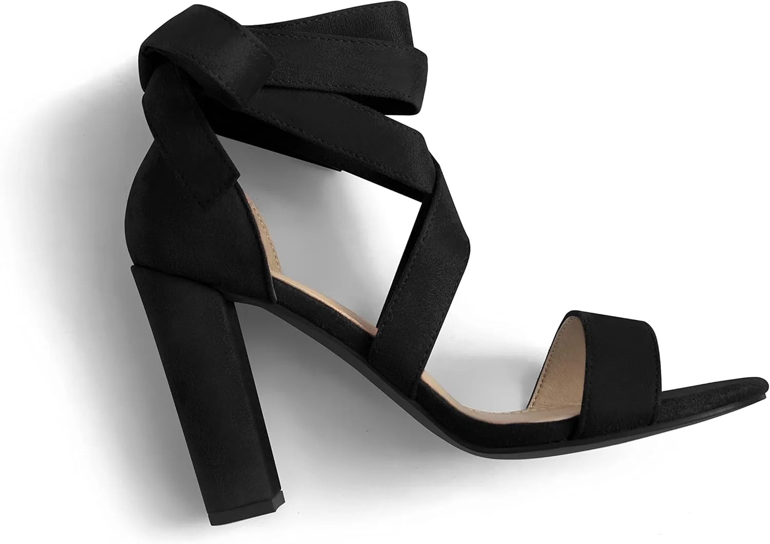 Strappy Heels for Women Chunky Heels High Heeled Sandals with Lace Up Fahsion Casual Nude Block Heel Sandals