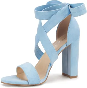 Strappy Heels for Women Chunky Heels High Heeled Sandals with Lace Up Fahsion Casual Nude Block Heel Sandals
