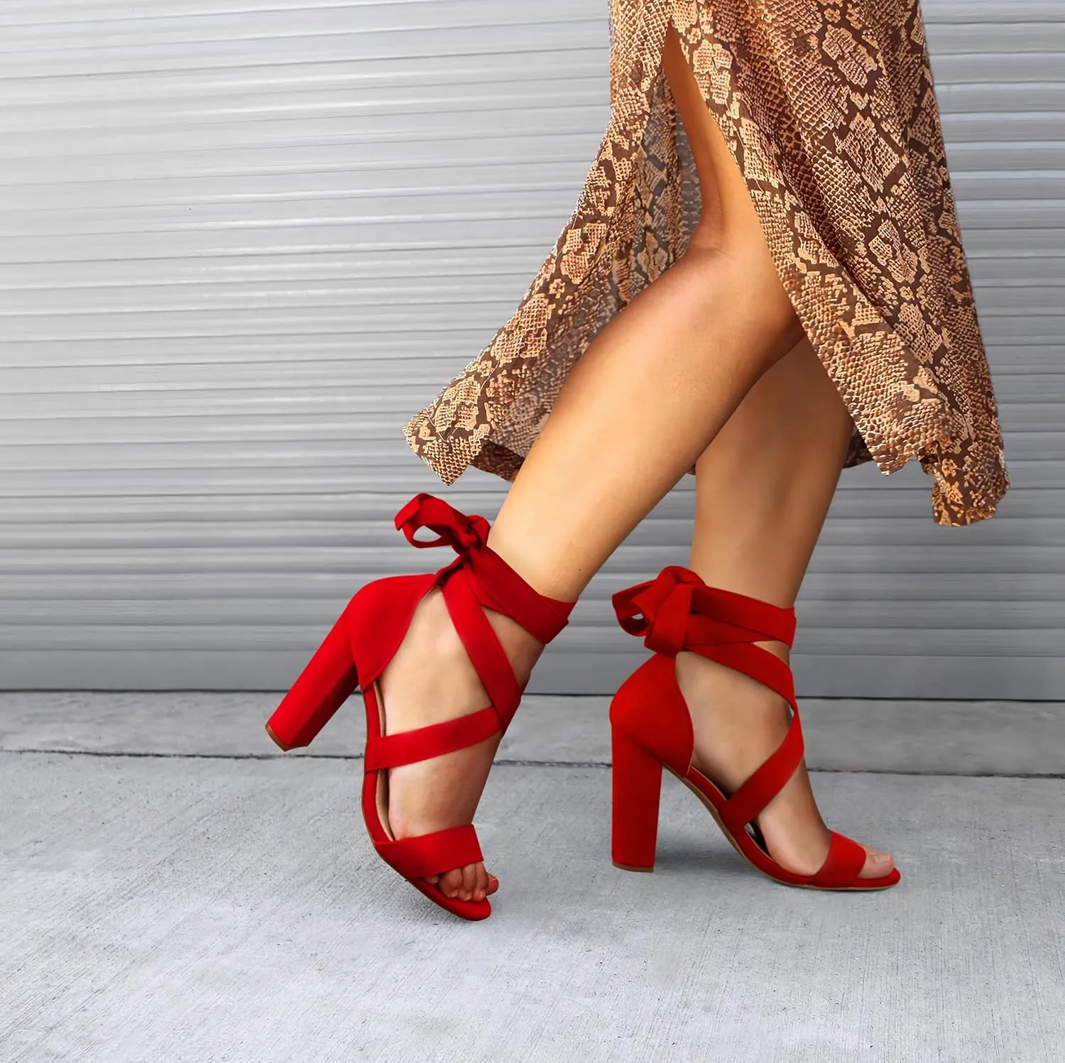 Strappy Heels for Women Chunky Heels High Heeled Sandals with Lace Up Fahsion Casual Nude Block Heel Sandals