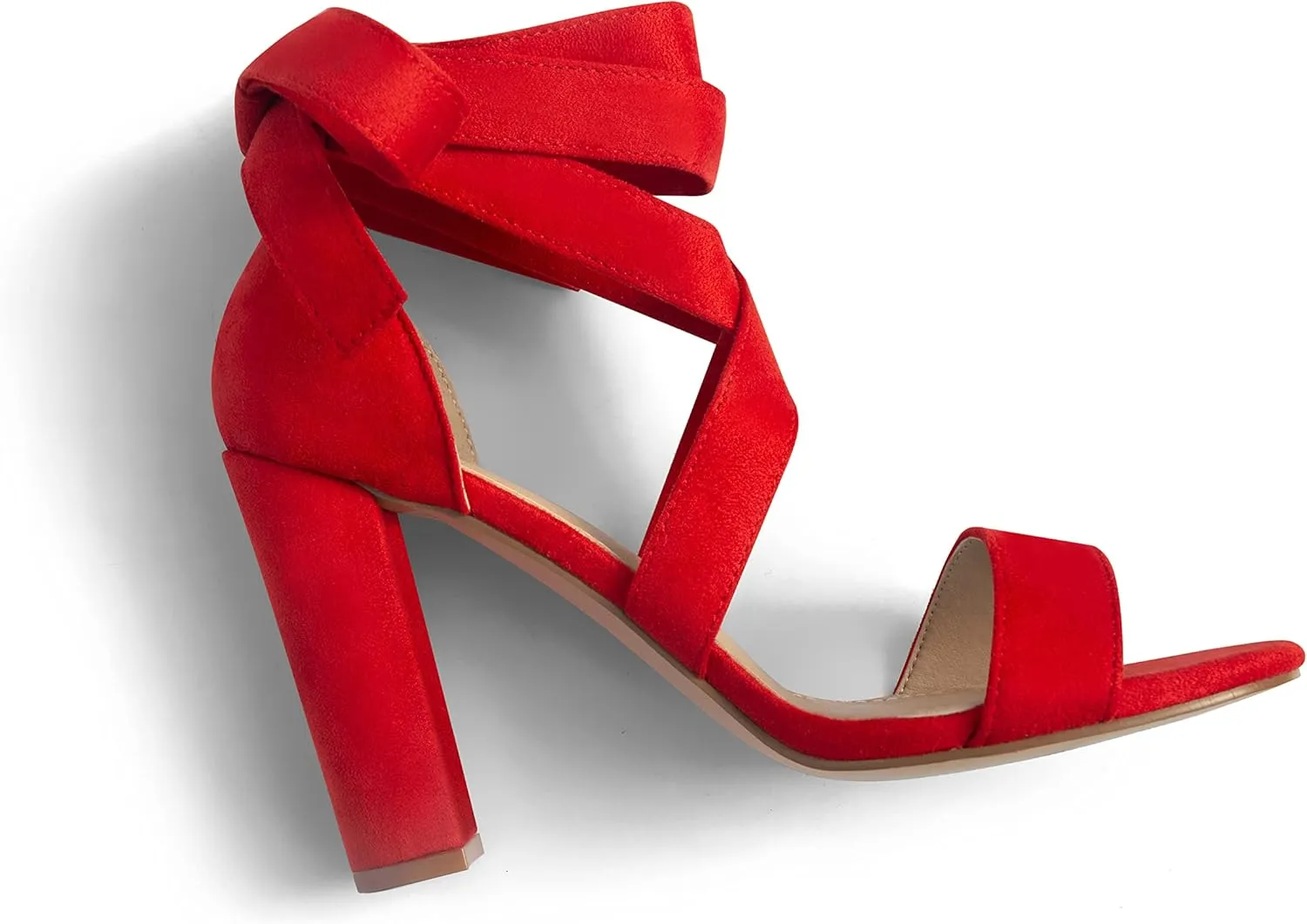 Strappy Heels for Women Chunky Heels High Heeled Sandals with Lace Up Fahsion Casual Nude Block Heel Sandals