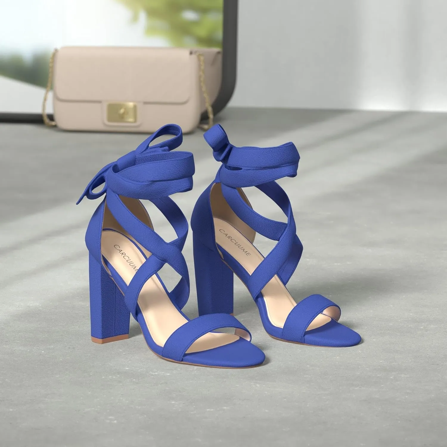 Strappy Heels for Women Chunky Heels High Heeled Sandals with Lace Up Fahsion Casual Nude Block Heel Sandals
