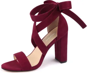 Strappy Heels for Women Chunky Heels High Heeled Sandals with Lace Up Fahsion Casual Nude Block Heel Sandals