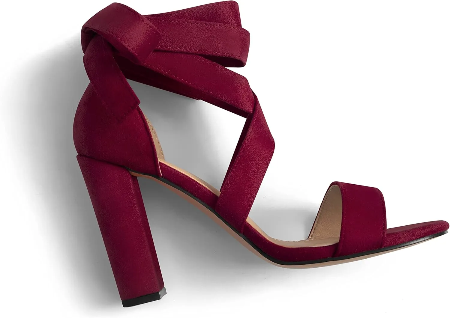 Strappy Heels for Women Chunky Heels High Heeled Sandals with Lace Up Fahsion Casual Nude Block Heel Sandals
