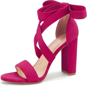 Strappy Heels for Women Chunky Heels High Heeled Sandals with Lace Up Fahsion Casual Nude Block Heel Sandals