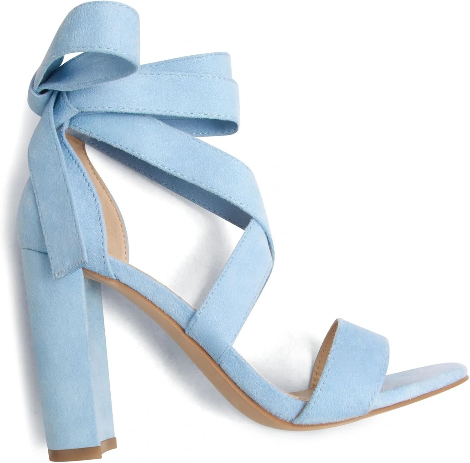 Strappy Heels for Women Chunky Heels High Heeled Sandals with Lace Up Fahsion Casual Nude Block Heel Sandals