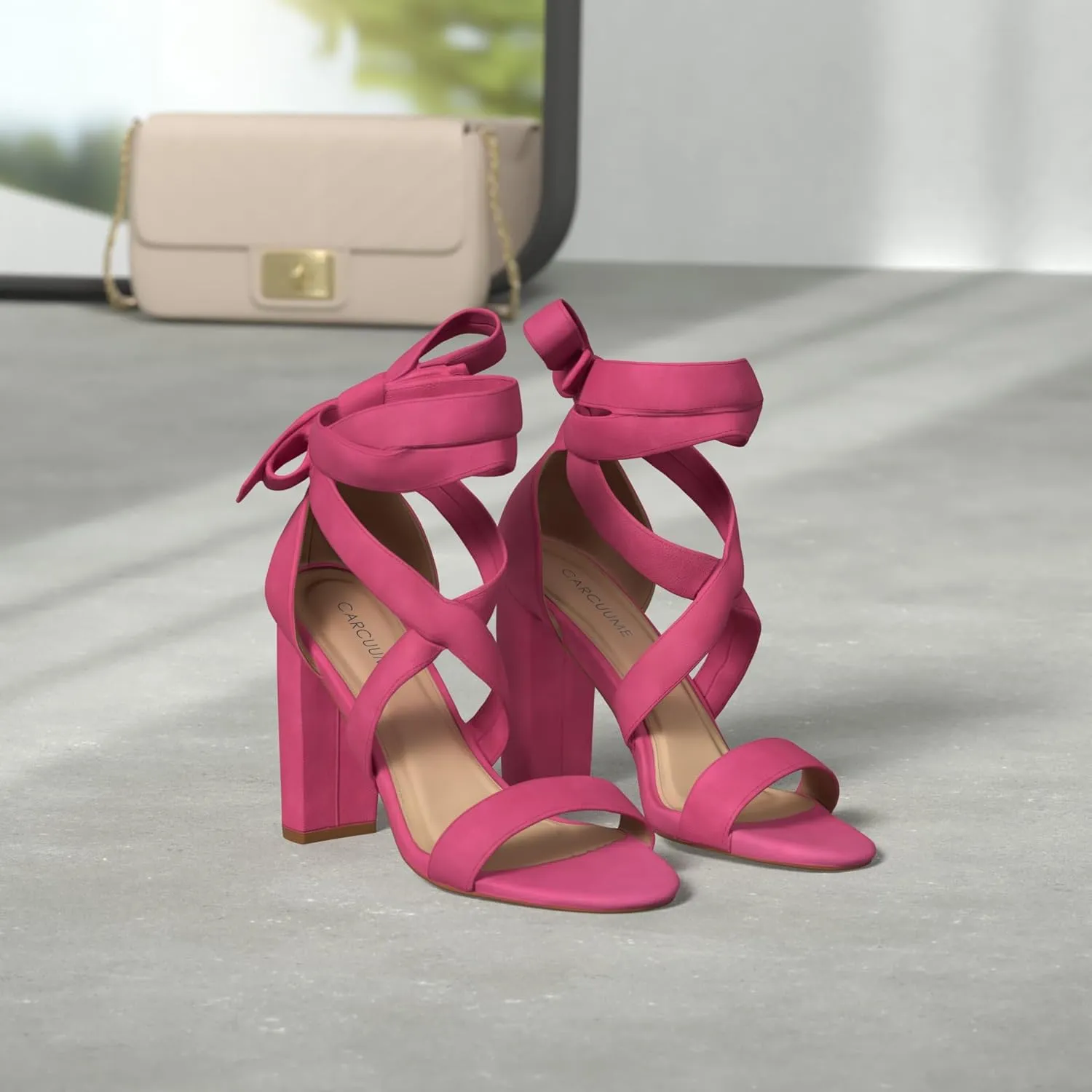 Strappy Heels for Women Chunky Heels High Heeled Sandals with Lace Up Fahsion Casual Nude Block Heel Sandals