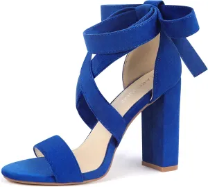Strappy Heels for Women Chunky Heels High Heeled Sandals with Lace Up Fahsion Casual Nude Block Heel Sandals