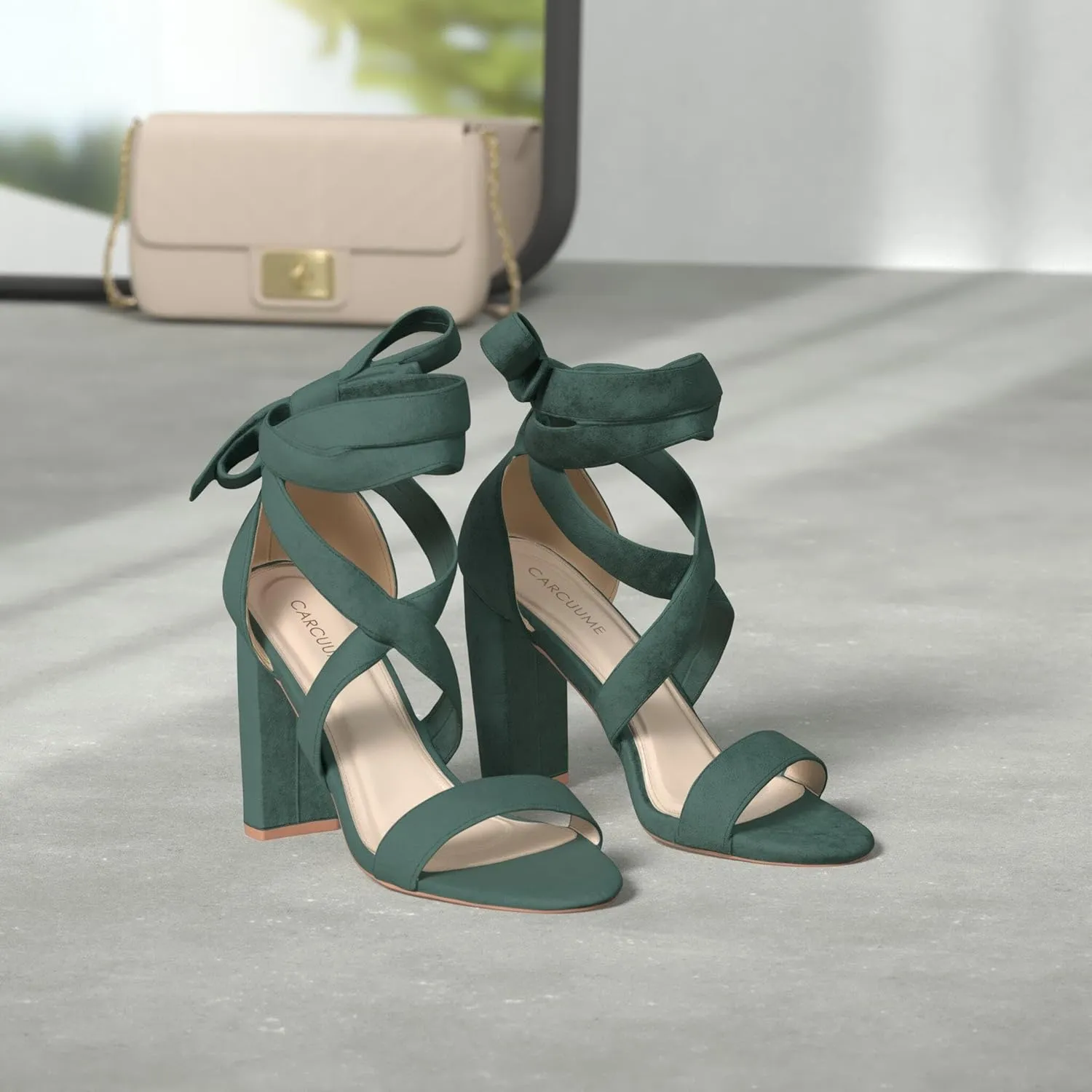 Strappy Heels for Women Chunky Heels High Heeled Sandals with Lace Up Fahsion Casual Nude Block Heel Sandals