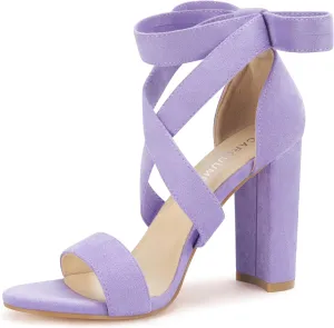 Strappy Heels for Women Chunky Heels High Heeled Sandals with Lace Up Fahsion Casual Nude Block Heel Sandals