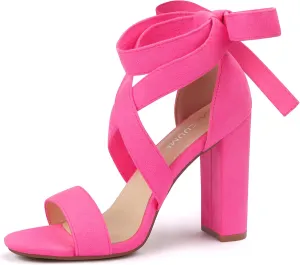 Strappy Heels for Women Chunky Heels High Heeled Sandals with Lace Up Fahsion Casual Nude Block Heel Sandals