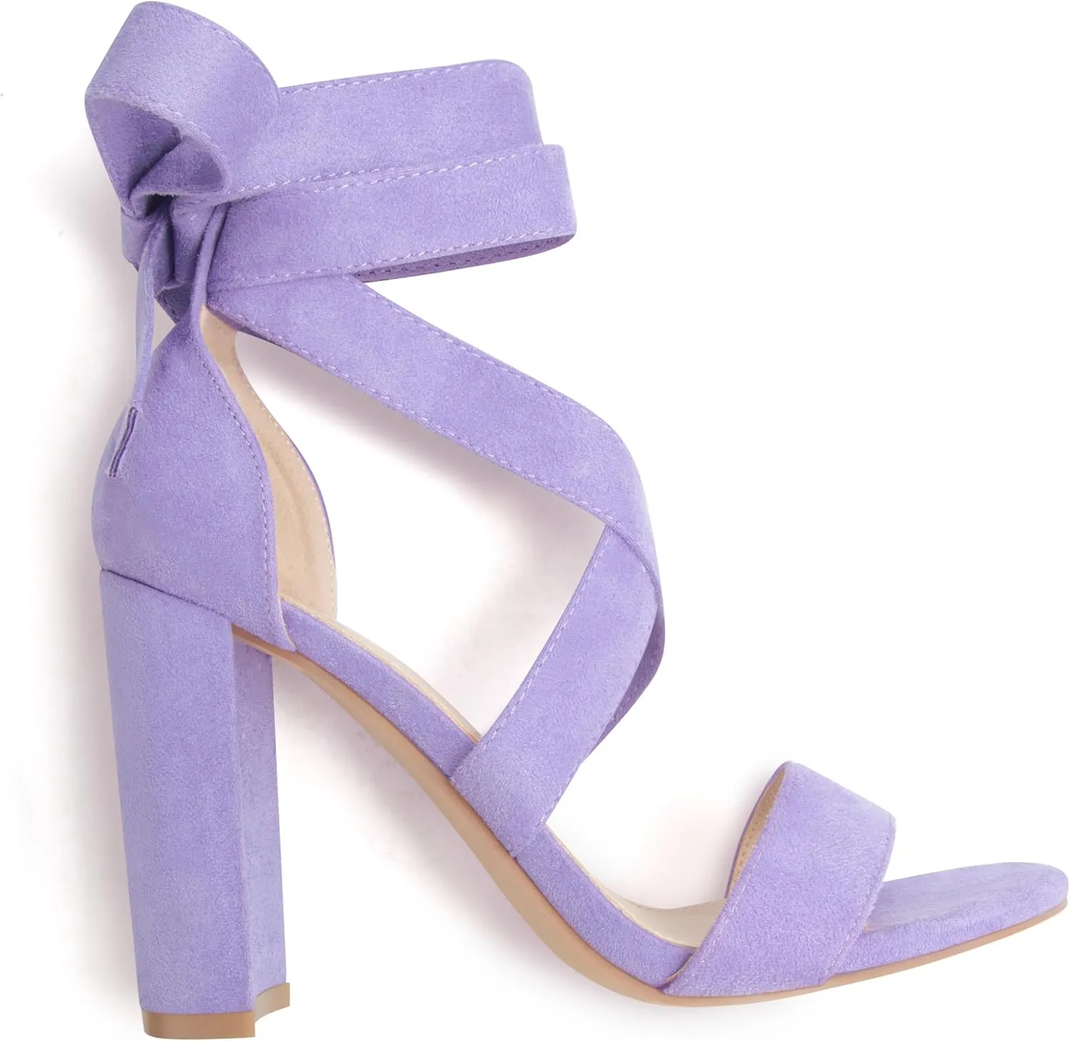 Strappy Heels for Women Chunky Heels High Heeled Sandals with Lace Up Fahsion Casual Nude Block Heel Sandals