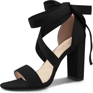 Strappy Heels for Women Chunky Heels High Heeled Sandals with Lace Up Fahsion Casual Nude Block Heel Sandals