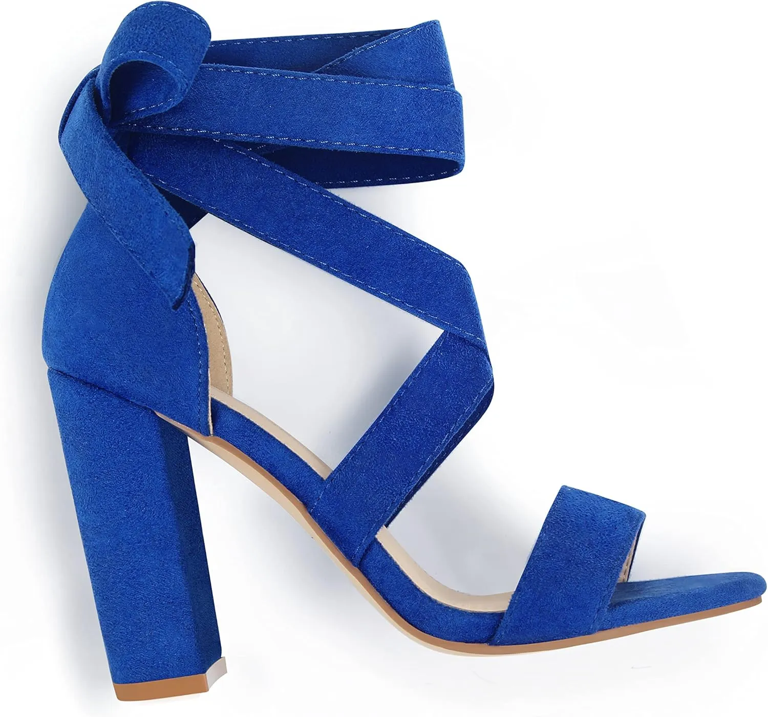 Strappy Heels for Women Chunky Heels High Heeled Sandals with Lace Up Fahsion Casual Nude Block Heel Sandals