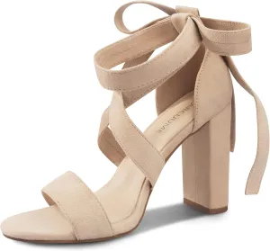 Strappy Heels for Women Chunky Heels High Heeled Sandals with Lace Up Fahsion Casual Nude Block Heel Sandals