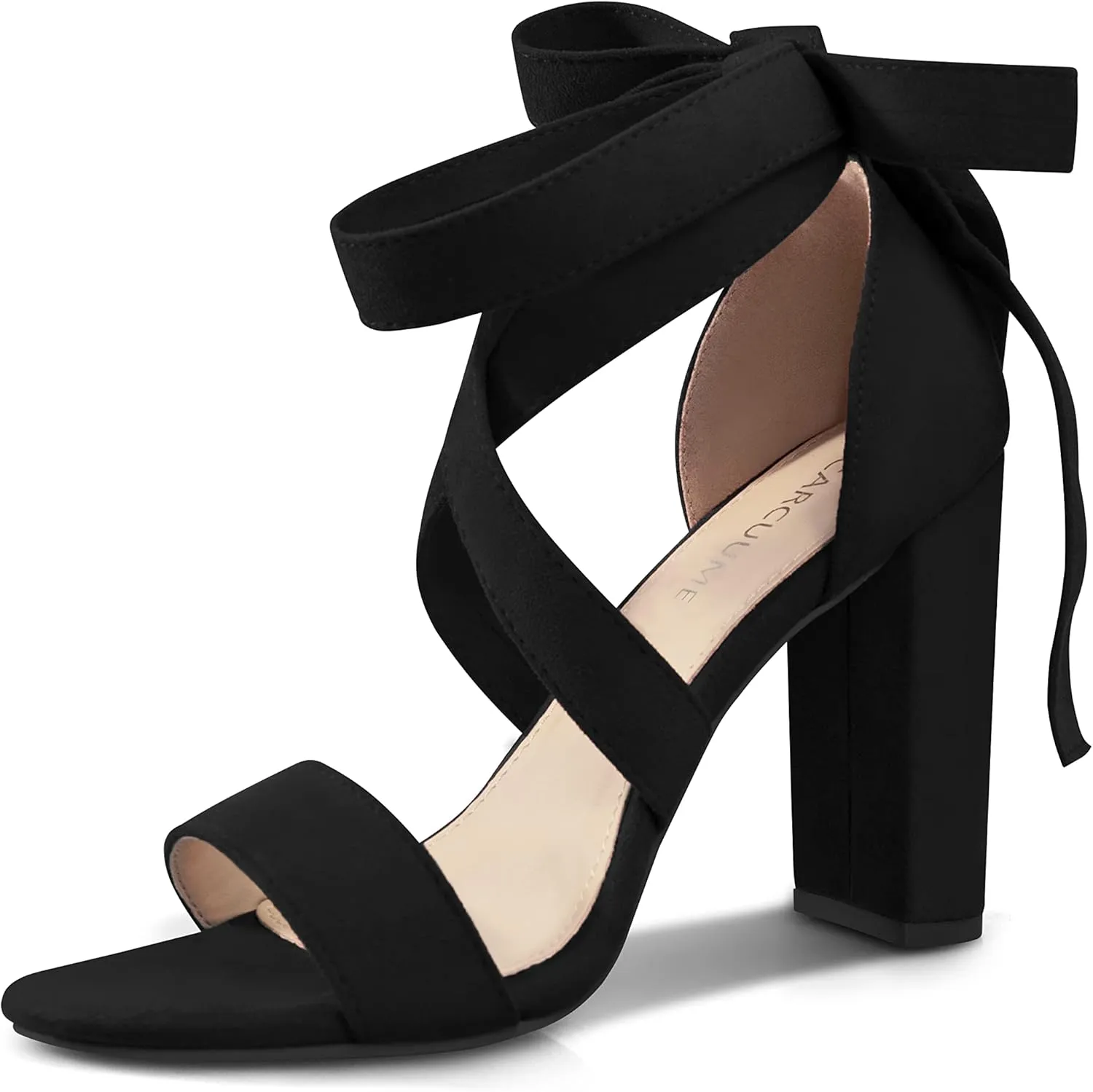 Strappy Heels for Women Chunky Heels High Heeled Sandals with Lace Up Fahsion Casual Nude Block Heel Sandals
