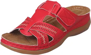 SuanlaTDS Orthopedic Sandals for Women 2025 Wedge Crisscross Adjustable Open Toe Hollow Out Dressy Summer Comfortable Arch Support Boho Slip-on Beach Outdoor Walking Shoes Low Heel Slippers