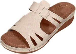 SuanlaTDS Orthopedic Sandals for Women Comfortable Low Heels Open Toe Platform Wedge Walking Shoes Summer Outdoor Dressy Casual Boho Beach Thick Cushion Flat Slip On Slide Sandals