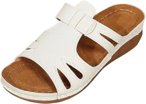 SuanlaTDS Orthopedic Sandals for Women Comfortable Low Heels Open Toe Platform Wedge Walking Shoes Summer Outdoor Dressy Casual Boho Beach Thick Cushion Flat Slip On Slide Sandals