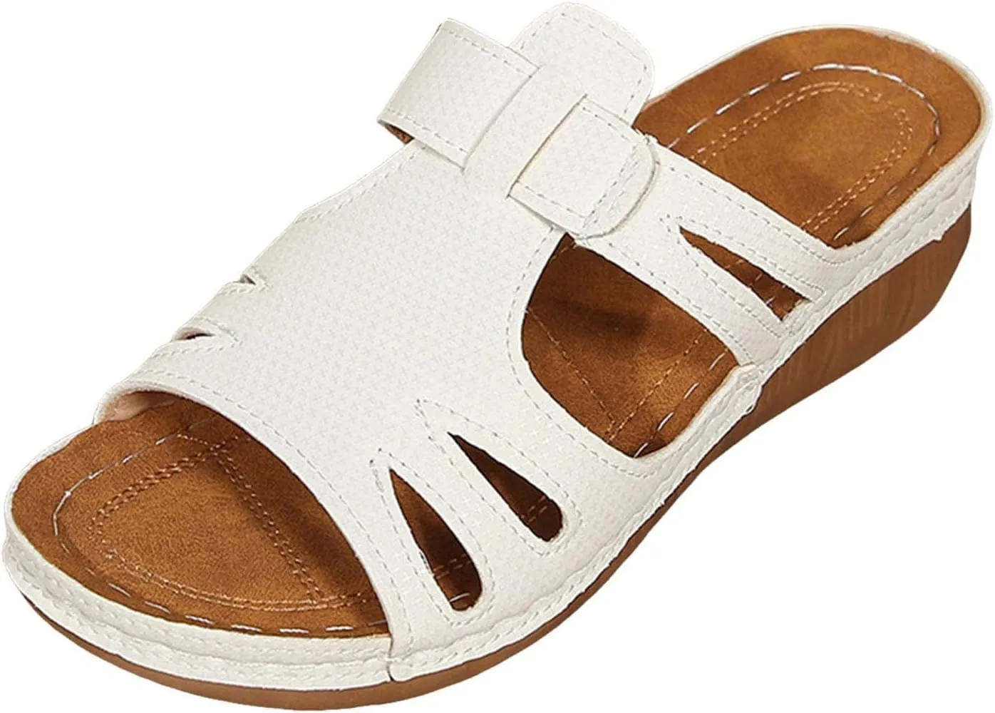 SuanlaTDS Orthopedic Sandals for Women Comfortable Low Heels Open Toe Platform Wedge Walking Shoes Summer Outdoor Dressy Casual Boho Beach Thick Cushion Flat Slip On Slide Sandals