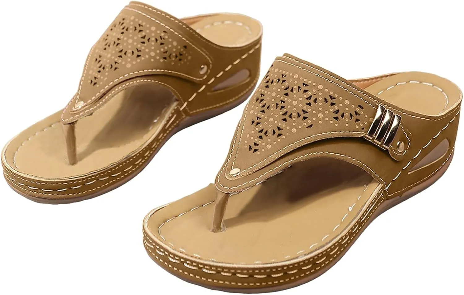 SuanlaTDS Platform Wedge Sandals for Women Comfortable Summer Dressy Open Toe Slip On Flip Flops with Arch Support Casual Outdoor Walking Beach Boho High Heels Slide Sandals