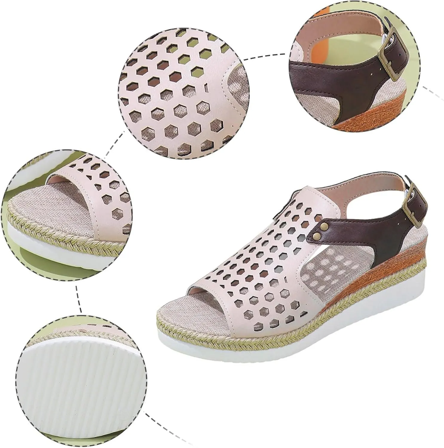 SuanlaTDS Sandals Women Wedge Platform Espadrilles Hollow Out Open Toe Slip On Bohemian Beach Sandals Comfortable Outdoor Walking Casual Summer Ankle Strap High Heels Party Dress Shoes