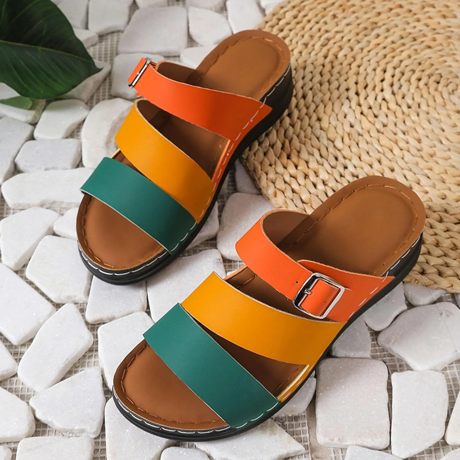SuanlaTDS Summer Wedge Sandals for Women Orthopedic Dressy Comfortable Arch Support Open Toe Platform Slip On Beach Shoes 2025 Casual Boho Outdoor Walking Wedges Low Heels Slide Sandal