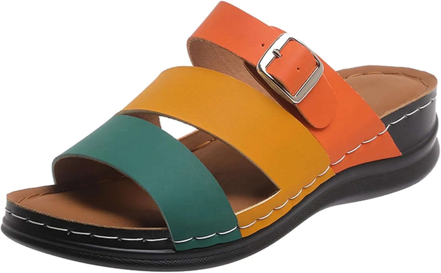 SuanlaTDS Summer Wedge Sandals for Women Orthopedic Dressy Comfortable Arch Support Open Toe Platform Slip On Beach Shoes 2025 Casual Boho Outdoor Walking Wedges Low Heels Slide Sandal