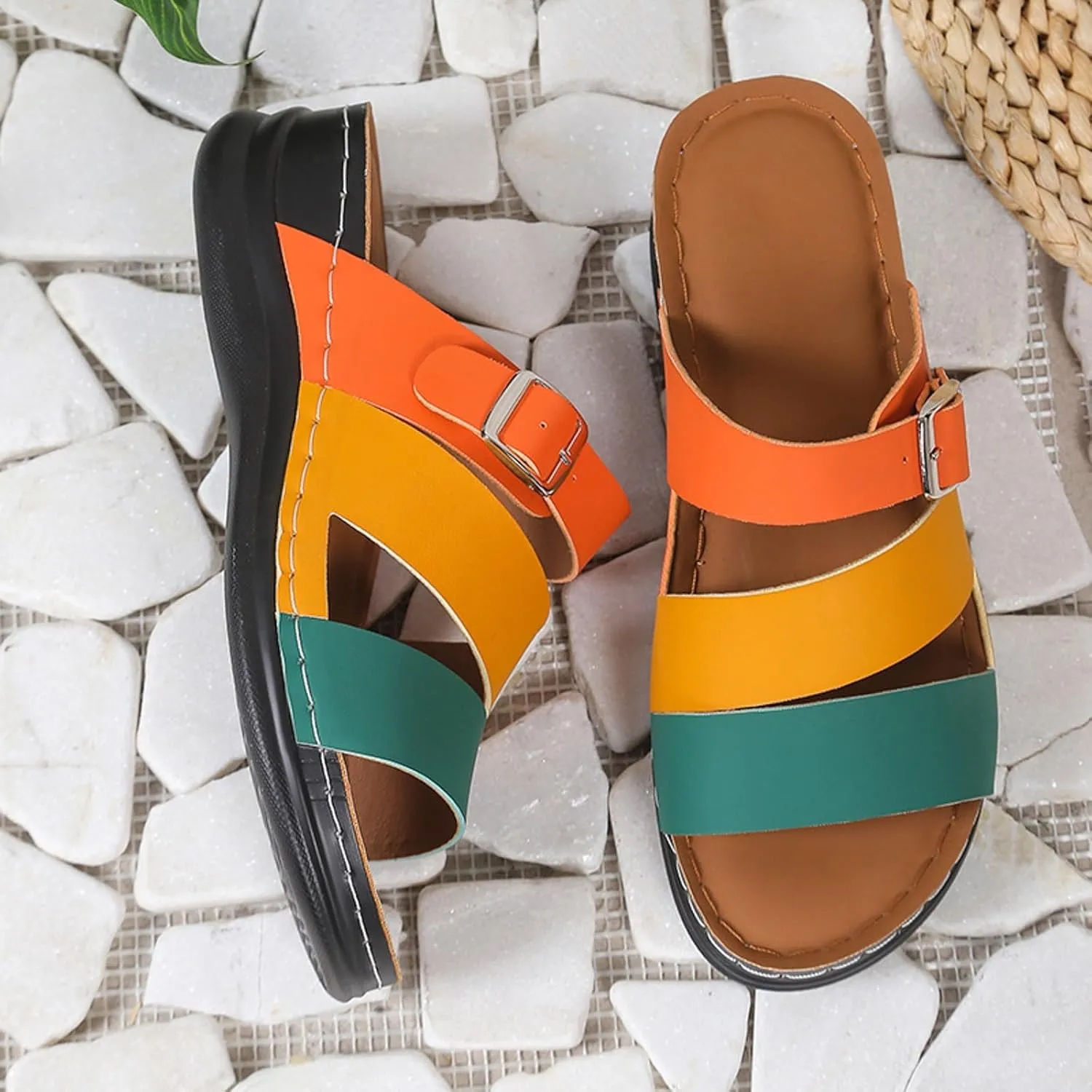SuanlaTDS Summer Wedge Sandals for Women Orthopedic Dressy Comfortable Arch Support Open Toe Platform Slip On Beach Shoes 2025 Casual Boho Outdoor Walking Wedges Low Heels Slide Sandal