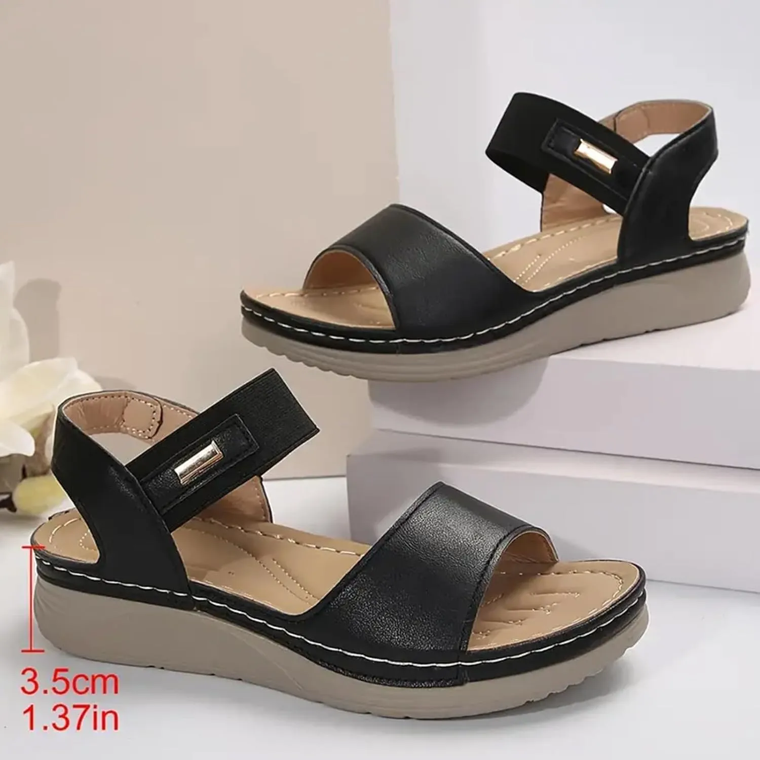 SuanlaTDS Wedge Sandals for Women Dressy Summer Open Toe Platform Wedges Adjustable Ankle Strap Comfortable Walking Shoes with Arch Support Boho Casual Low Heels Outdoor Sandals