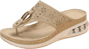 SuanlaTDS Wedge Sandals for Women Orthopedic Flip Flops with Arch Support Dressy Summer Open Toe Slip On Slides Vintage Boho Beach Platform Comfortable Thick Sole Low Heels Walking Shoes
