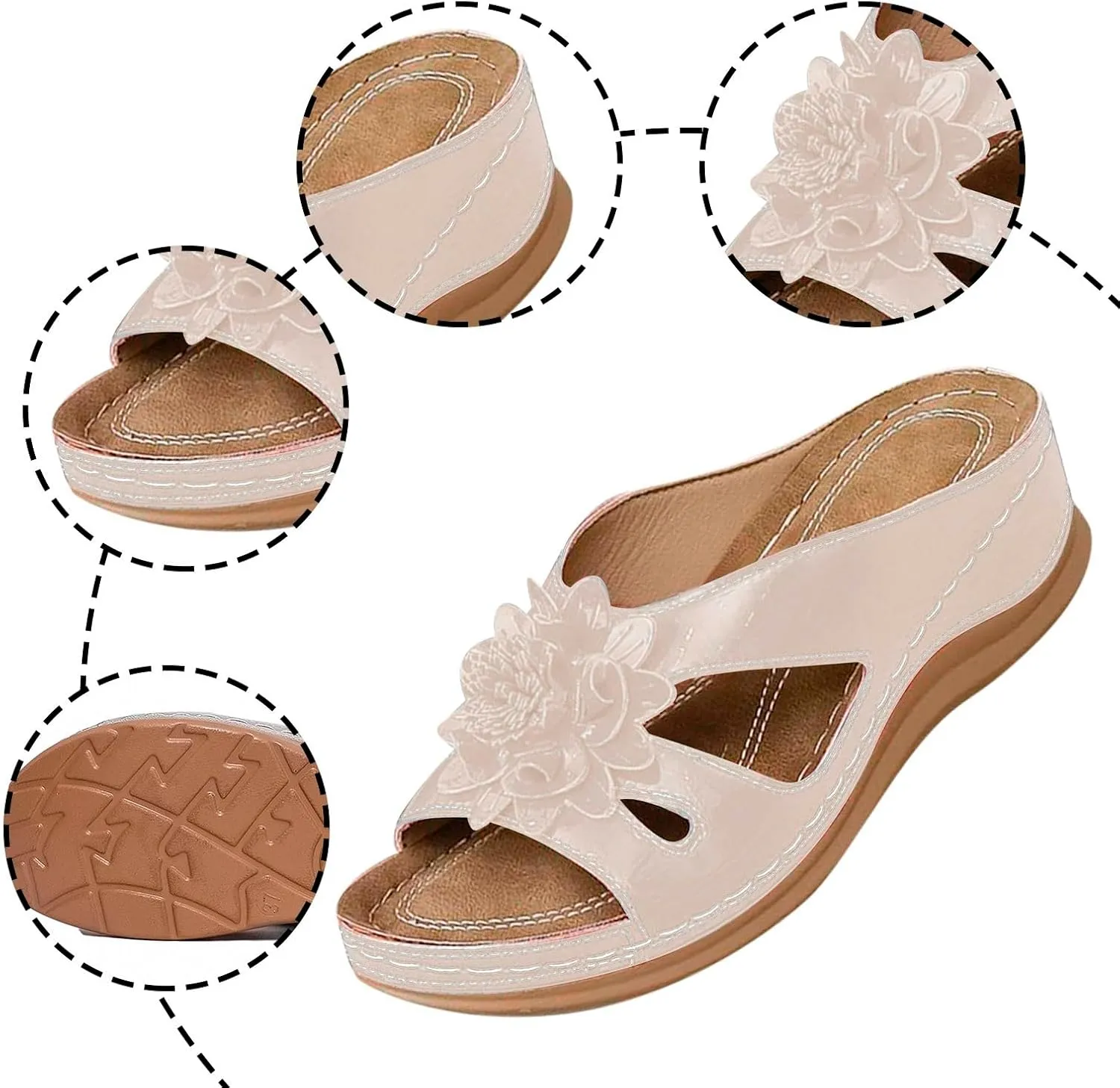 SuanlaTDS Wedge Sandals for Women Platform Orthopedic Comfortable Arch Support Flowers Open Toe Summer Dressy 2025 Low Heels Slides Sandal Walking Shoes Slip-on Boho Outdoor Slide Slippers