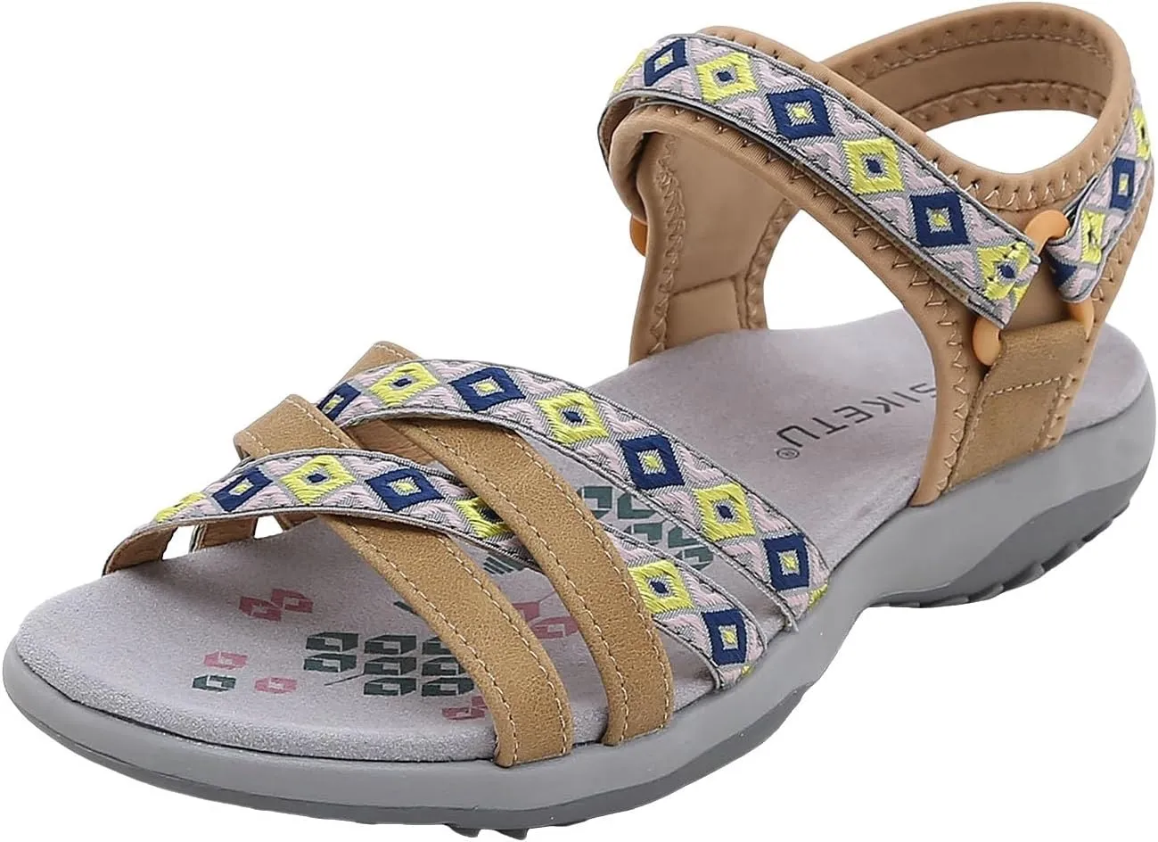 SuanlaTDS Womens Flat Sandals Comfortable Arch Support Wedge Low Heels Orthopedic Sandals Lightweight Summer Beach Boho Platform Adjustable Ankle Strap Wedges Outdoor Walking Shoes