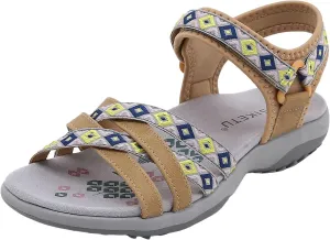 SuanlaTDS Womens Flat Sandals Comfortable Arch Support Wedge Low Heels Orthopedic Sandals Lightweight Summer Beach Boho Platform Adjustable Ankle Strap Wedges Outdoor Walking Shoes