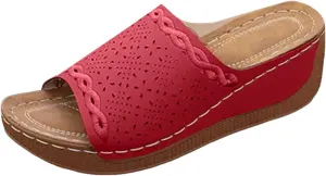 SuanlaTDS Womens Orthopedic Platform Wedge Sandals with Arch Support Wide Width 2025 Summer Dressy Open Toe Casual Slip-on WedgesMid Heels Beach Boho Comfortable Outdoor Walking Work Shoes