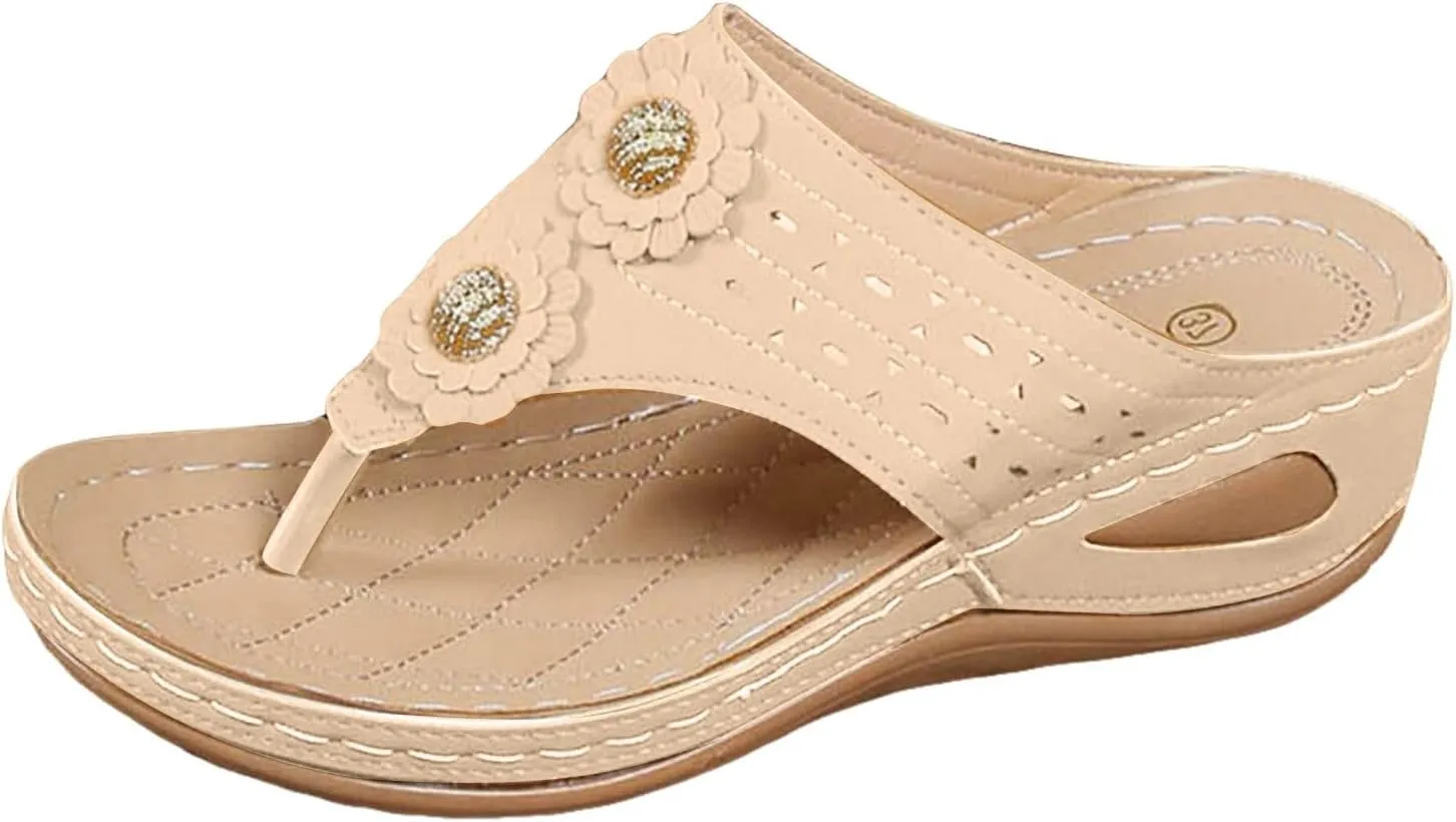 SuanlaTDS Women's Orthopedic Wedge Flip Flops Sandals Platform 2025 Dressy Summer Arch Support Open Toe Slides Boho Beach Walking Shoes Outdoor Slippers Comfortable Slip On Low Heel Sandal