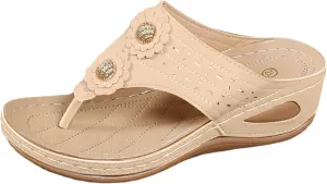 SuanlaTDS Women's Orthopedic Wedge Flip Flops Sandals Platform 2025 Dressy Summer Arch Support Open Toe Slides Boho Beach Walking Shoes Outdoor Slippers Comfortable Slip On Low Heel Sandal