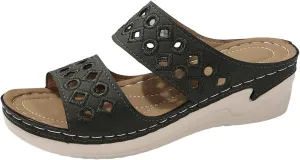SuanlaTDS Womens Platform Orthopedic Sandals Wedge 2025 Comfortable Arch Support Slip On Open Toe Boho Dressy Summer Beach Outdoor Walking Shoes Low Heels Wedges Slide Sandal Slippers