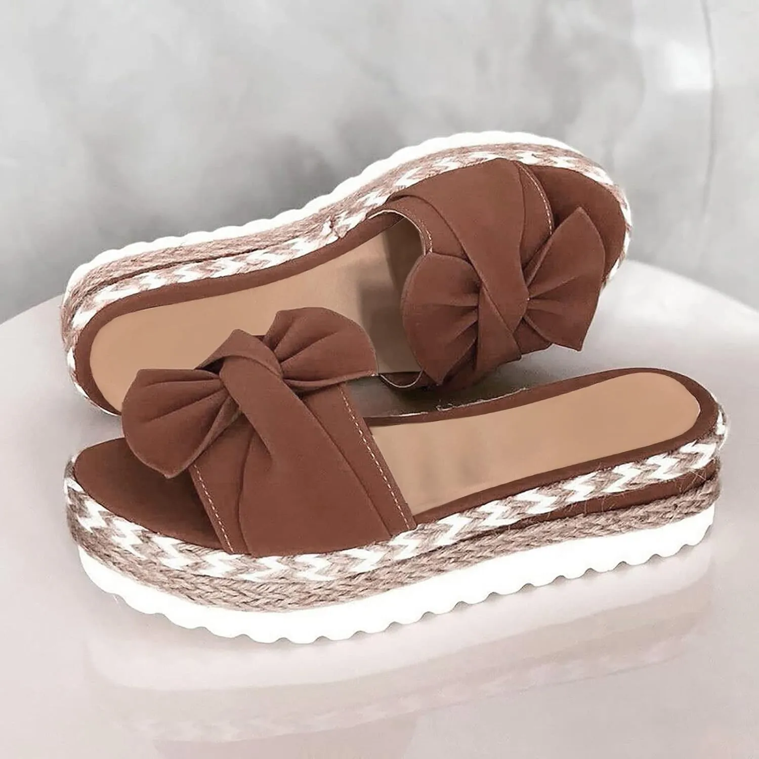 SuanlaTDS Womens Platform Sandals Espadrilles Slip on Open Toe Boho Wedge Sandals Comfortable Dressy Casual Summer Low Wedges Heel Slides Sandals for Outdoor Walking Beach Vocation